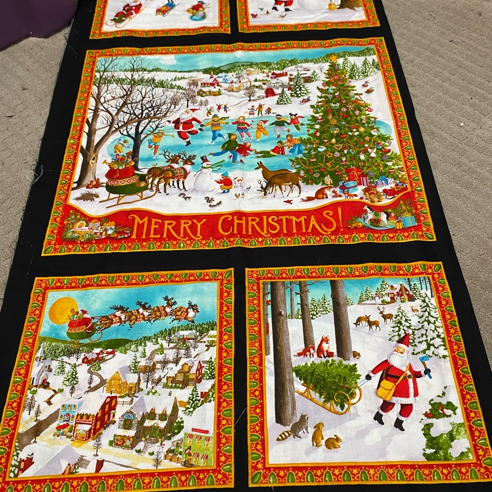 Holiday Christmas Panel by Moda Fabric - Festive Red & Green Scenic Print